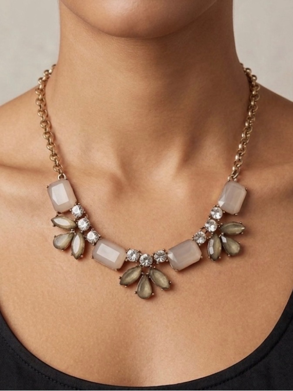 Beautiful fashion necklace with taupe and pink faux gems